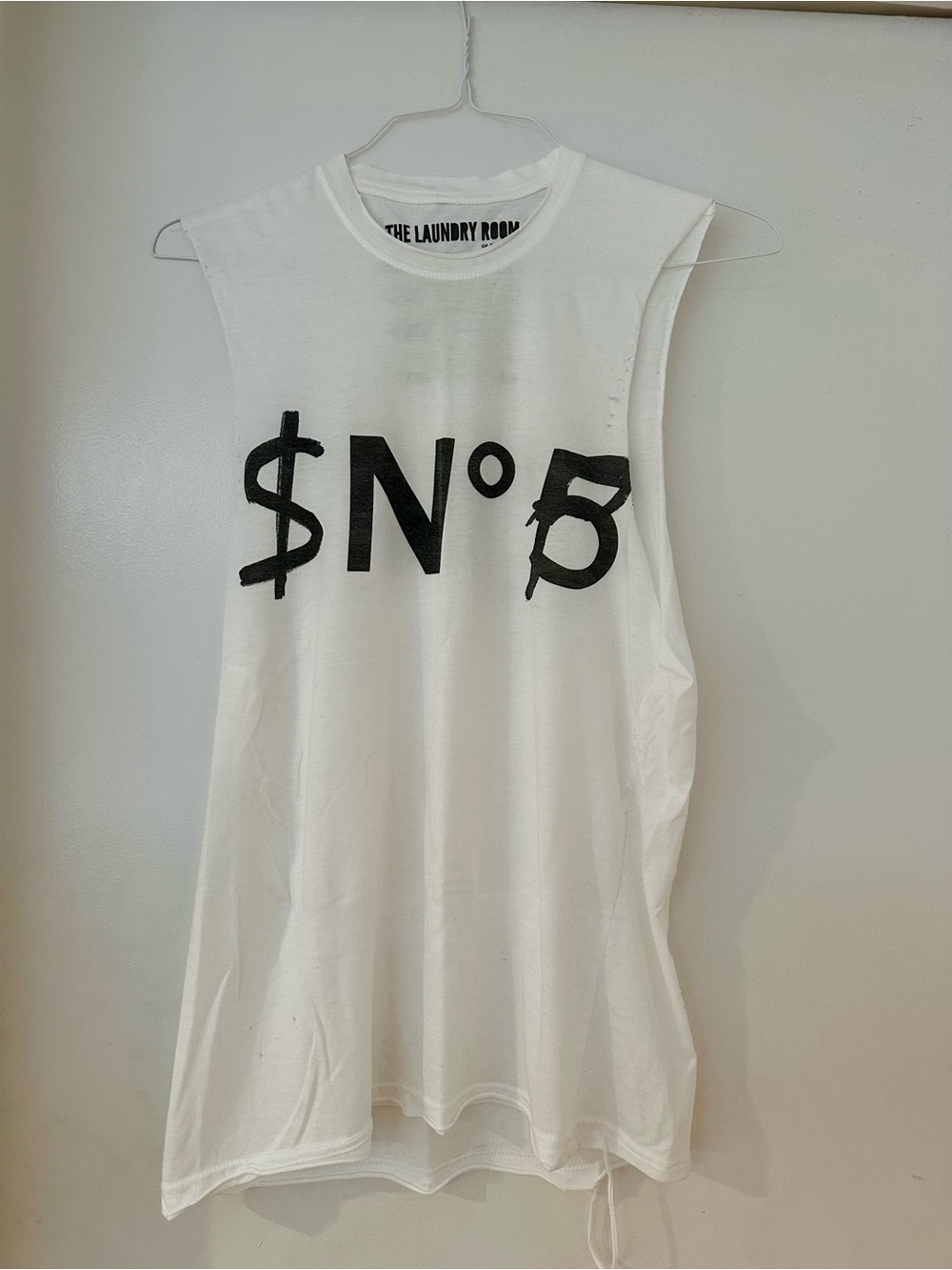 The Laundry Room White Muscle Tank with Black Graphic Snob / $No5